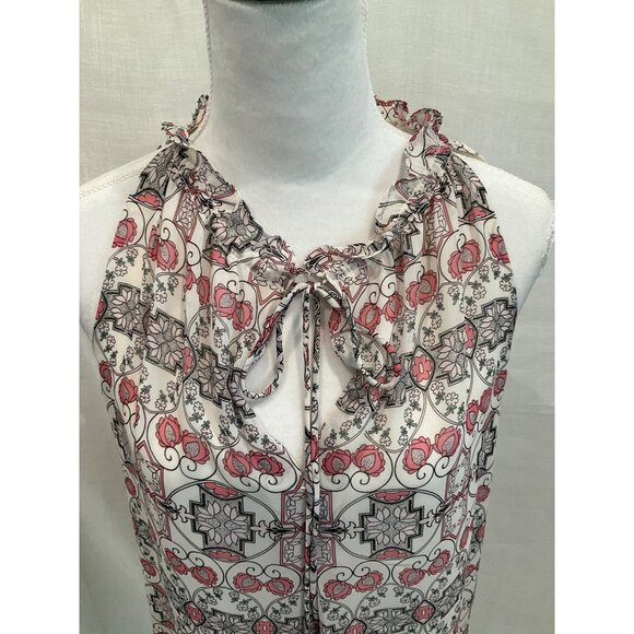 Max Studio Women's Sleeveless Halter Top Size S Floral Print 100% Polyester Red - Picture 2 of 6